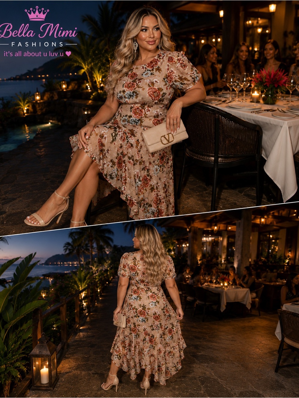 NWT Sugarlips Harbin  Floral Balboa asymmetrical Midi Dress Curve Varíes 🌹🌺🌸 - Picture 3 of 14